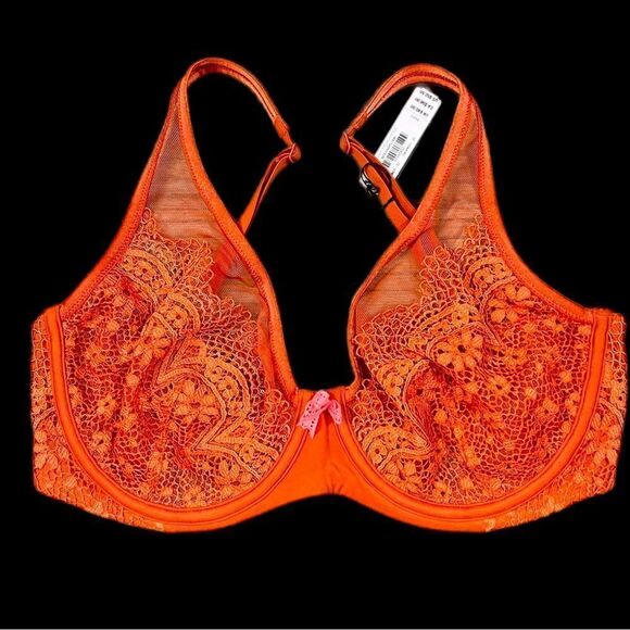 Victoria’s Secret Body Unlined Demi Crochet Lace / mesh detail bra Rust 34DD - Picture 5 of 5